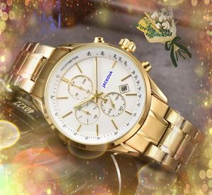 Popular Big Three Eyes Six Pins Automatic Date Men Watches Luxury Fashion Full Steel Band Quartz Movement Clock Gold Silver Leisure Wristwatch montre de luxe gifts