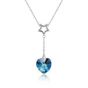 Menrose Collana con pendente in cristallo a forma di cuore in argento sterling S925 autentico, blu zaffiro e oro, 2 colori, tendenze della moda, gioielli regalo fo230s