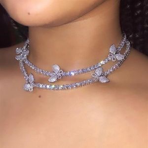 Iced Out Chain Farterfly Choker Halsband Menskvinnor Guld Silver Hip Hop -halsband smycken292h