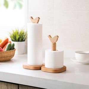 Armazenamento de cozinha 1pc suporte de toalha de papel vertical de madeira rack guardanapo prateleira rolo perfurador livre kichen organizar