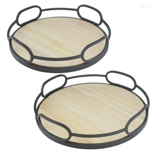 Bandejas de chá de madeira maciça e metal bandeja decorativa conjunto preto 2 peças acrílico cerâmica branco comida para servir vidro