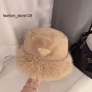 Luxury Designer Rabbit Hair Winter Bucket Hat for Women - Insulated, Outdoor Triangle Letter Print Cap in Autumn Colors