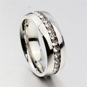 30pcs Silver Comfort Fit Rhinestone Zircon Stainless Steel Wedding Rings Full circle with CZ Whole Jewelry lots358u