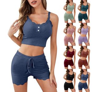 Kadınlar Sweetwear Casual Sexy Lace Askı Şortları Pijama Set Kadın Hediye Geceleri Kadınlar İçin