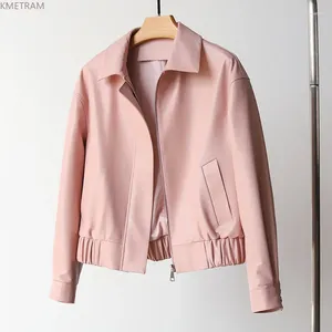 Frauen Leder Echtes Schaffell Jacke Frauen Echt Mantel Kurze Rosa Jacken Frau Koreanische Mode Kleidung Für