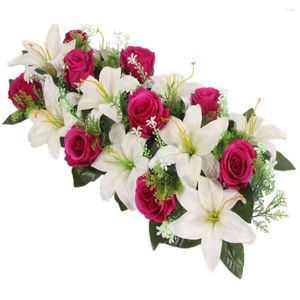 Dekorativa blommor konstgjorda falska vackra siden rose lily väg blommor bröllop fest dekoration arrangemang tillbehör hem dekor