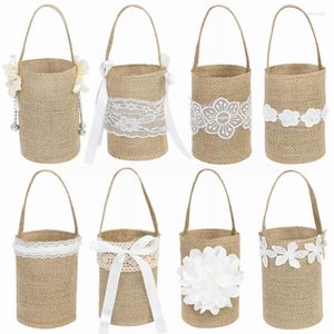 Opakowanie prezentów 1PC Wedding koronki Burlap Kosze Kosz w stylu rustykalny stół małżeński przyjęcie urodzinowe uprzejmy