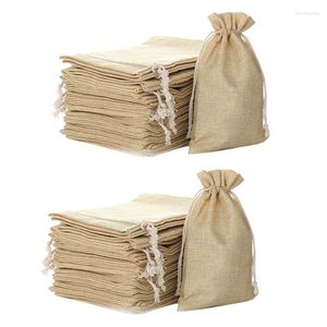 Jewelry Pouches 50 Pcs Natural Linen Burlap Bags With Jute Drawstring For Gift Wedding Party Favors Pouch Snack Sacks