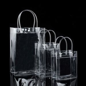 10 pezzi sacchetti regalo in plastica PVC con manici sacchetti per imballaggio in plastica per vino borsa trasparente borsa per bomboniere moda PP con bottone258G