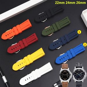 22mm 24mm 26mm Black Blue Red Orange White Army Watch Band Silicone Rubber Watchband Fit For Panerai Strap Needle Buckle 220287f