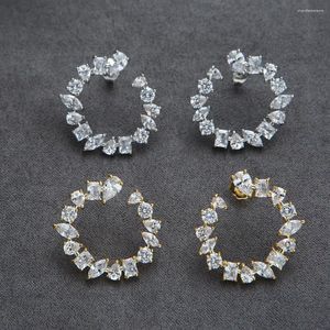 Stud Earrings Luxury Irregular Circle For Women Wedding Cubic Zirconia Dubai Bridal Earring Jewelry Accessories E533