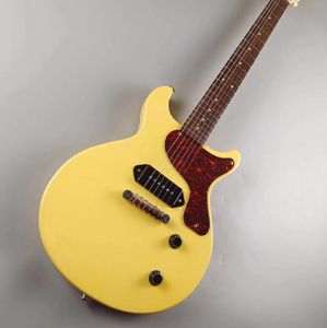 DoubleCutaway DC TV Yellow Cream Junior Electric Guitar Single Line Tuners Tortoise Single Layer Pickguard Dog Ear Black P90 Singlecoil Pickup Wrab Over Tailpiece