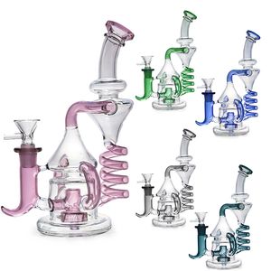 Glass Spring Dab Rig Hookah Recycler Tornado Water Pipe Smoke Beaker Bong 14mm Manlig Joint Bowl