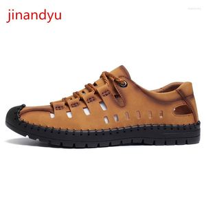 Sandals Hollow Out Leather Casual Shoes Men Summer Sandal Lace Up Fashion Mens Sandle Black Outdoor Non Slip