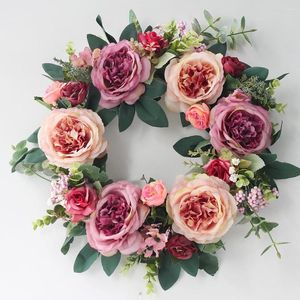 Decorative Flowers Fall Wreath Artificial Flower Wreaths Door Hanging Handmade Wall Garland Rattan Farmhouse Decor Decoration Navidad