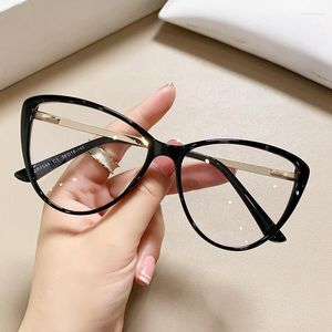 Solglasögon ramar TR90 Gradient Färg Anti Blue Light Glasses Frame Women High Quality Metal Ben Spring Gling Flat Mirror Recept