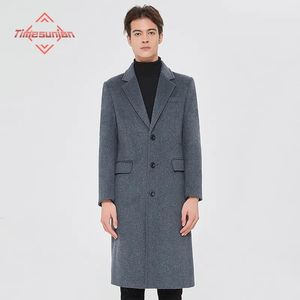Misturas de lã masculina clássico singlebreasted casaco de ervilha inverno longo casaco moda casual à prova de vento grosso quente trench men 230928