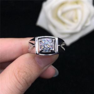 Cluster-Ringe aus massivem 14-karätigem Weißgold, männlicher Ring, 1 Karat Diamant, für Herren, Verlobung, Liebesversprechen, Schmuck, Geschenk für Ehemann