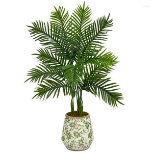 Decorative Flowers Areca Artificial Tree In Floral Print Planter (Real )