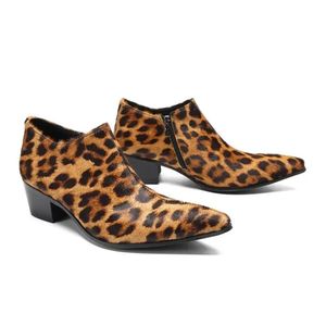 Botas camelo vermelho leopardo crina homem tornozelo cavalheiro zíper lado chelsea sapatos presidente desempenho couro zapato 230928