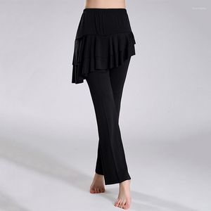Scene Wear Women Latin Dance Kjol Pants L-4XL Plus Size Yoga Fitness Divided 4 Style Square Belly Clothing