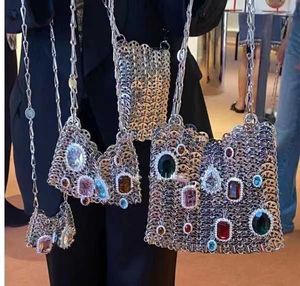 Shoulder Bags New Summer Crystal Bag Heavy Industry Aluminum Sheet Diamond Chain Underarm Crossbody Fashion Women's