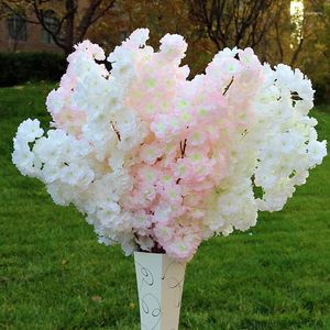 Decorative Flowers 100cm Simulation Cherry Blossom Branch Fake Flower Encrypted Ribbon Plastic Silk Twig Wedding Decoration Home Daily Decor