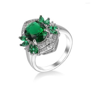 Anéis de casamento na moda design de noivado de cristal para mulheres flor verde zircão cúbico elegante jóias femininas