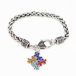 Pulseras con dijes para mujer, brazaletes de aleación, esmalte, pieza de concienciación sobre el autismo, pulsera autista, joyería para niña # 131237L