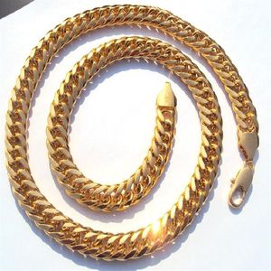Ciężkie męskie 24K prawdziwe solidne złoto Gruby kubańskie łańcuch łańcucha łańcucha kubańskiego