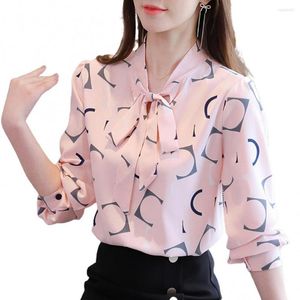 Camicette da donna Camicetta da donna elegante Top 2023 Stampa digitale Manica lunga Bottoni Polsino Cravatta Bowknot Pullover Abbigliamento Blusas Para Mujer