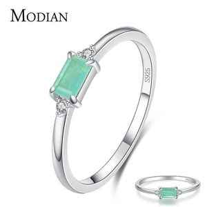 Modian Fascino di Lusso Reale 925 Stelring Argento Tormalina Verde Anelli di Barretta di Modo Per Le Donne Gioielleria Raffinata Accessori Bijoux 21061254H