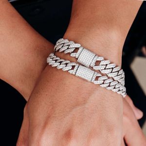 Hip Hop 12mm 10mm Sterling Silber 925 echtes Weißgold plattiert Iced Out Miami Kubanische Gliederkette Halskette oder Armband Diamant-Halsband