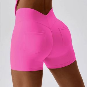 Yoga Outfit Poche taille haute sans couture Shorts femmes Scrunch Butt Yoga Shorts Push Up Gym Shorts athlétique Booty entraînement court femmes vêtements 230928