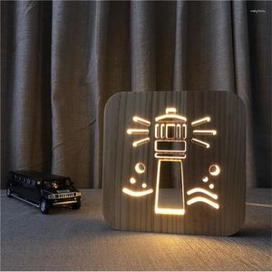 Luci notturne Lampada decorativa in legno 3D Illusion Light House Ornamento per la casa Arredamento Artigianato marittimo Decorazione faro Vendita faro