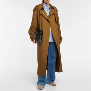 Płaszcz w okopach damskich 2023 Autumn w koreańskim pasie modowym Slim Fit Long Windbreaker Y2K Top wełniana mieszanka wełniana