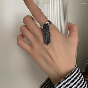 Cluster Rings Arrival Exaggeration Vintage Black Tassels Jewelry 925 Sterling Silver Ladies Finger Wholesale For Women Party Gifts