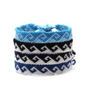 Boho-Stickerei-Schnur, griechische Gezeitenwelle, gewebtes Freundschaftsarmband, Damen, Herren, Hellblau, Dunkelblau, Schwarz, Weiß, Strand, Surfen, Schmuck1243r