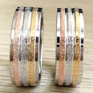 36pcs Unique Frosted GOLD SILVER ROSE-GOLD band Stainless Steel Ring Comfort Fit Sand Surface Men Women 8MM Wedding Ring Whole256E