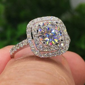 Moda de luxo anel quadrado jóias redonda cz zircon diamante anel de casamento ouro cheio promessa banda anéis para mulheres noivado jóias 2510