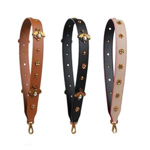 Fashion Wide Leather Pearl Bee Shoulder Bag Strap New Long Rivet Flower Crossbody Strap Handbag Belt Colorful Bag Accessorie313S