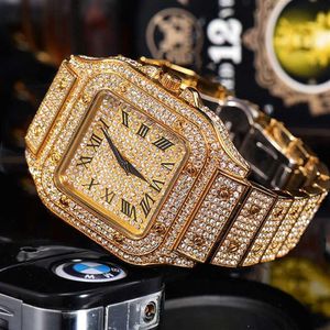 Watches for Men Luxury Fashion Hiphop Iced Out Watch Sliver Gold Rhinestone Quartz Wristwatch Relogio Masculino Gifts Men Watch H1271q