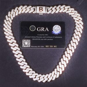 Custom 925 Sterling Silver Gra Moissanite 8mm~20mm Wide 2 Rows Gold Plated Cuban Link Chain Bracelet Necklace