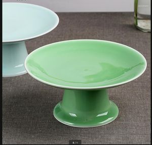 Plates Round Ceramic Plate Tall Feet Refreshment Tray Snack Fruit Dessert Cake Pan Dinner Bowl Dishes Decoration Tableware