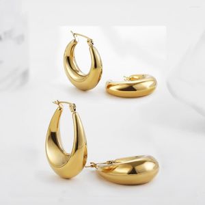 Hoop Earrings Punk 18K Gold Plated Chunky Circle For Women Stainless Steel Piercing Ear Buckle Vintage Jewelry Wedding Gifts