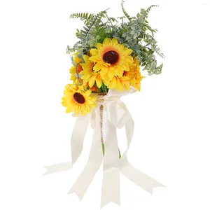 Dekorative Blumen werfen rustikalen Blumenstrauß Sonnenblume Hochzeitszubehör Boquets Brautimitat künstliche Vase Romantisches Seidentuch Brautjungfer
