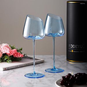 Wine Glasses Blue Goblet Red Glass Gift Restaurant Tableware Crystal Wineglass Concave Bottom Bevel Mouth Bordeaux Cup Champagne Flute