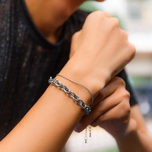 Länkarmband Separabla 2 skiktat tjockt rostfritt stål Chian Set Men Trendy Simple Hand Chain 2023 Fashion Jewelry Accessories Man