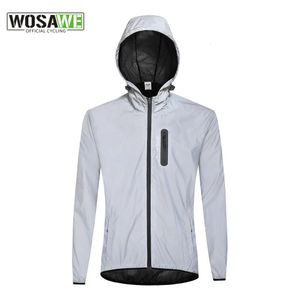 Cykeljackor Wosawe reflekterande jacka med hoodie och vattentät vindbrytare för män Kvinnor Cykling Vandring Running Hip Hop Safety Jacket 230928