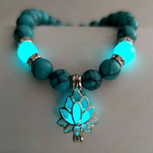 Bangle Natural Stone Bracelet Yoga Healing Luminous Glow In The Dark Lotus Charm Beads for Men Women Prayer Buddhism 230928